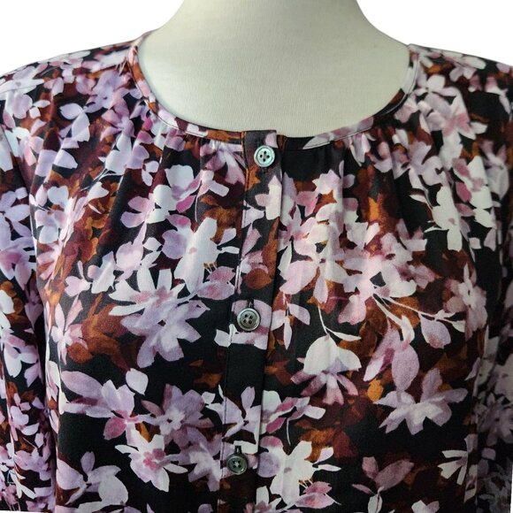 J. Jill Wearever Purple Brown Floral Long Sleeve Button Up Blouse Women's M - Picture 5 of 11